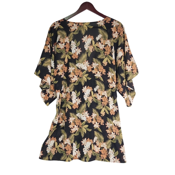 Tropical Floral Kimono Cover Up with Tie Front S/M Resort Wear Beach Vacation - Picture 5 of 9